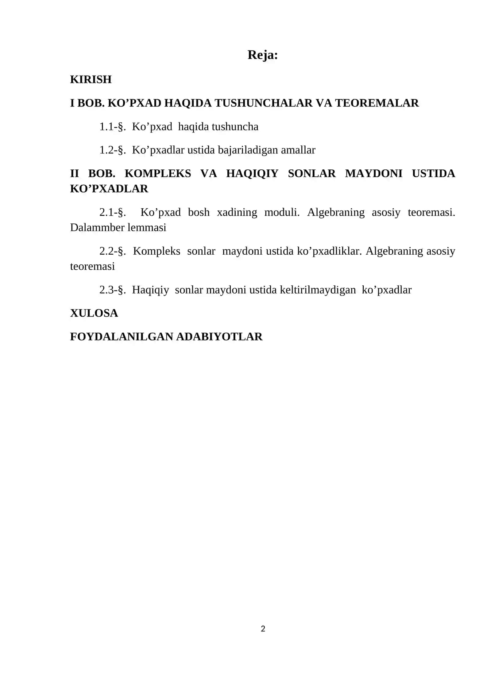 Ko’pxadning moduli haqidagi teoremalar. Dalamber lemmasi 2