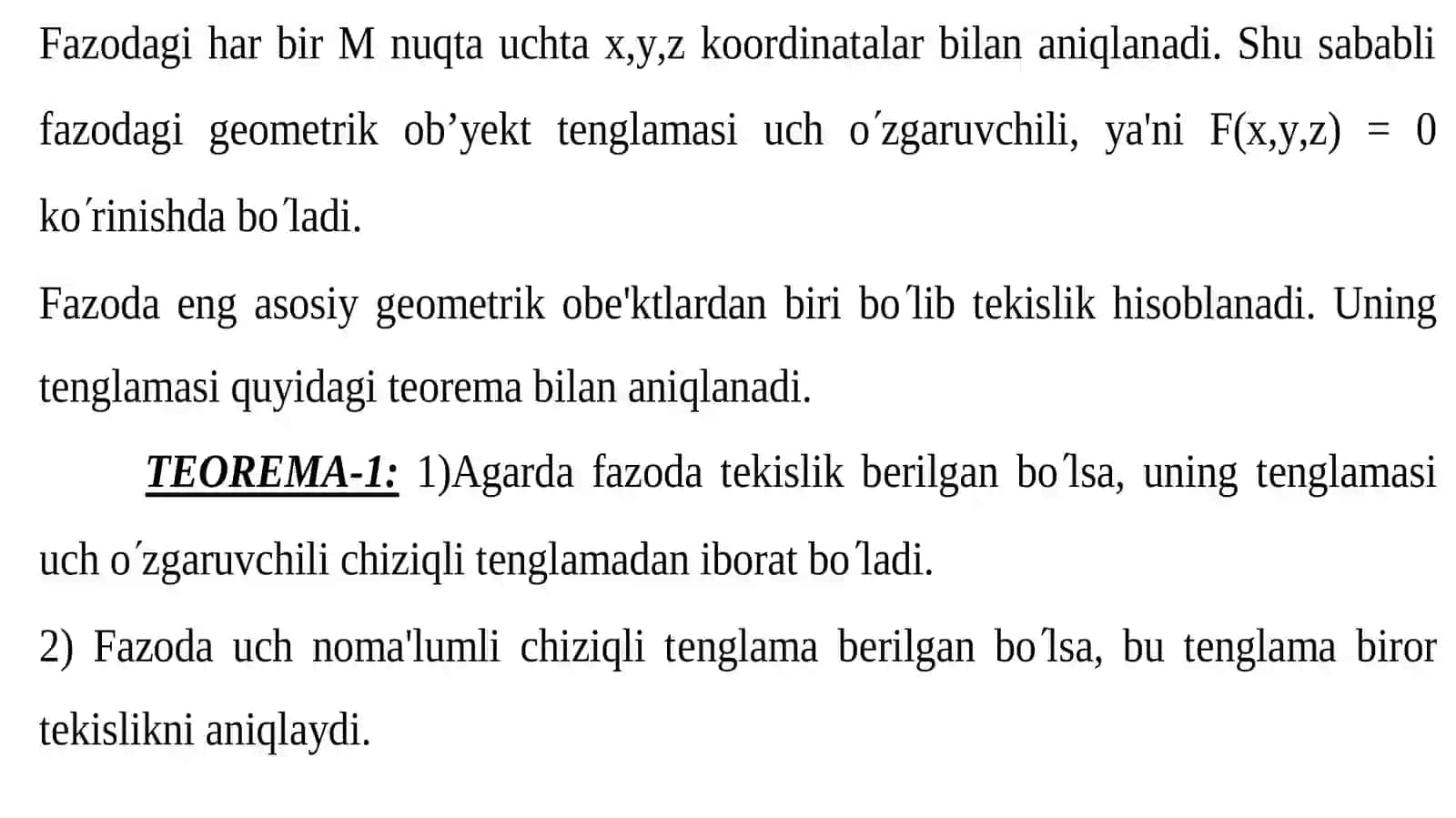 Fazoda analitik geometriya 2