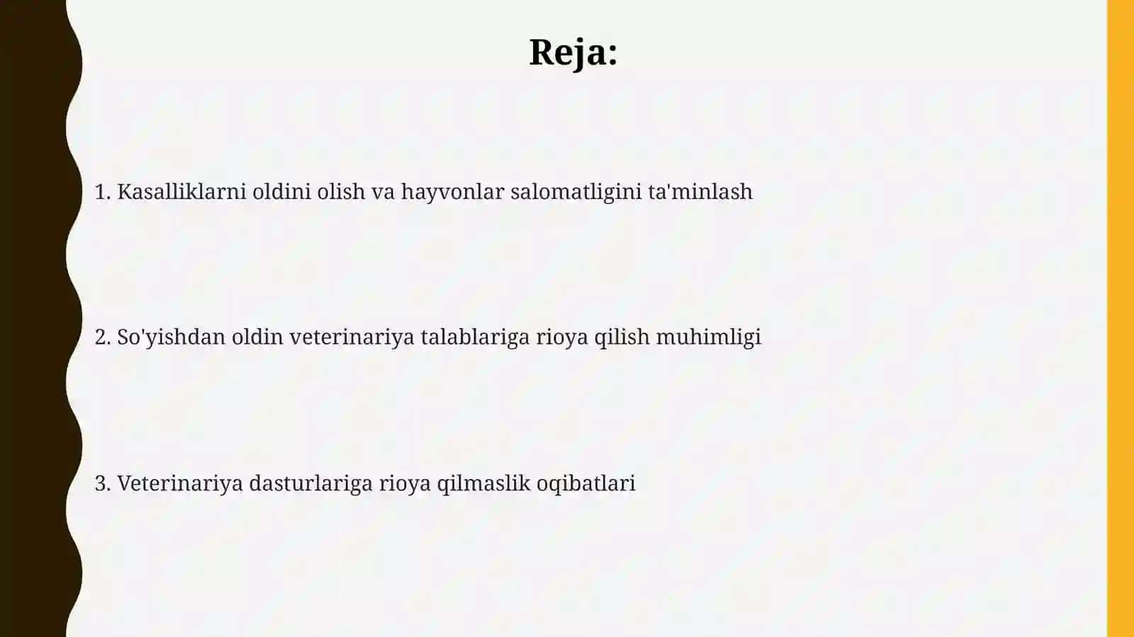 Kasalvaemlangan hayvonlarni so'yishdan oldin veterinariya dasturlariga amal qilish 2