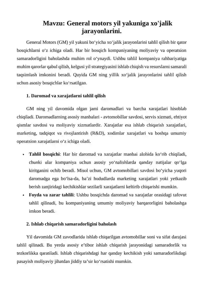 General motors yil yakuniga xo'jalik jarayonlarini tahlil 2