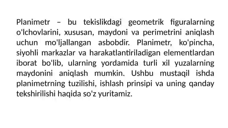 Planimetrning tuzilishi va tekshirish 2