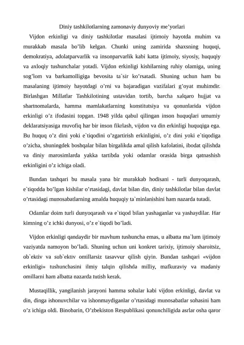 Diniy tashkilotlarning zamonaviy dunyoviy meʼyorlari 2
