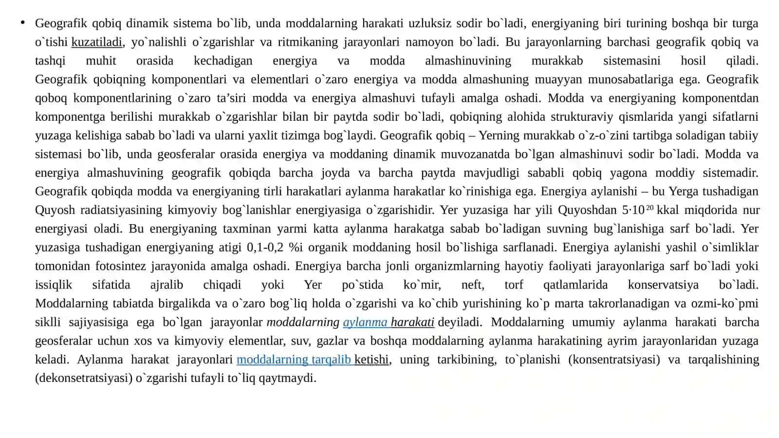 Geografik qobiqdagi modda almashinishlar sxemalarini tuzish 2