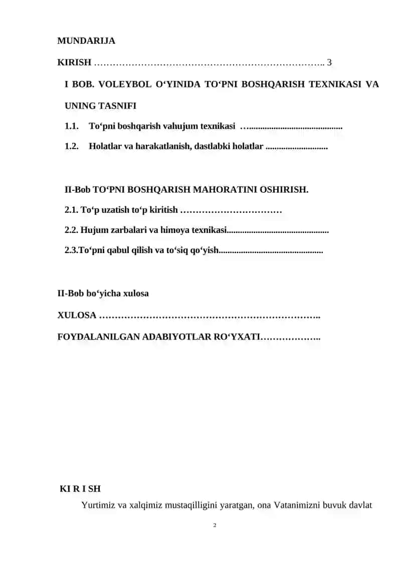 VOLEYBOL O‘YINIDA TO‘PNI BOSHQARISH TEXNIKASINI O‘RGATISHNI TAKOMILLASHTIRISH VA MAHORATINI OSHIRISH 2