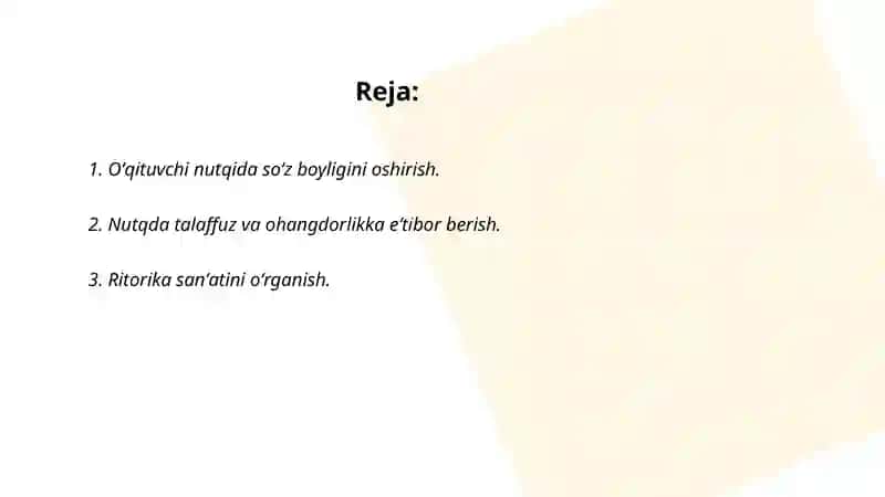 Oʻqituvchi nutqining toʻgʻriligi ravonligi aniqligi va taʼsirchanligini oshirish 2