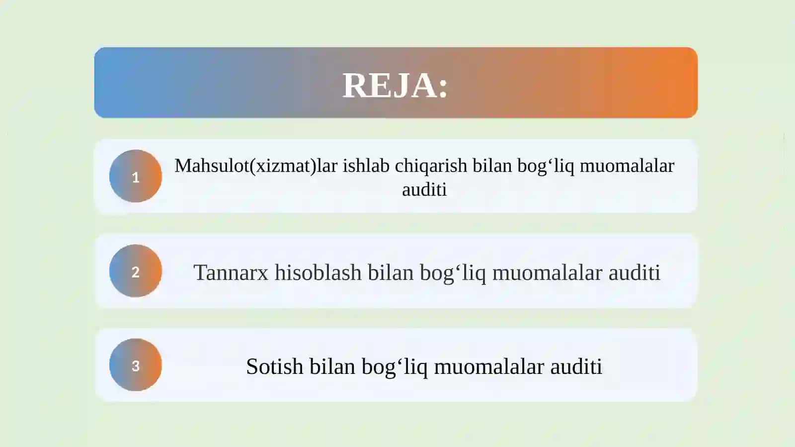 Mahsulot(xizmat)lar ishlab chiqarish, tannarx hisoblash va sotish bilan bog‘liq muomalalar auditining uslubiy muommolari 2