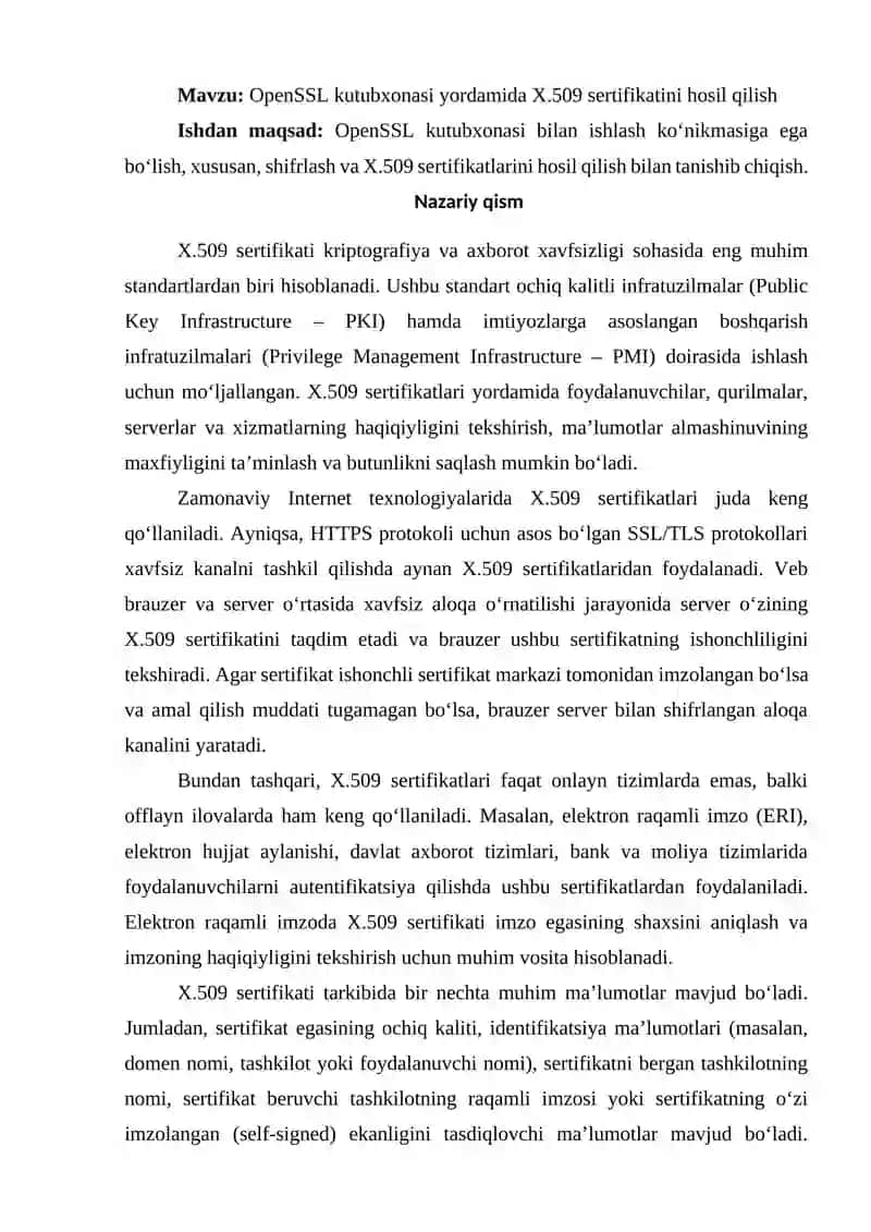 OpenSSL kutubxonasi yordamida X.509 sertifikatini hosil qilish 2