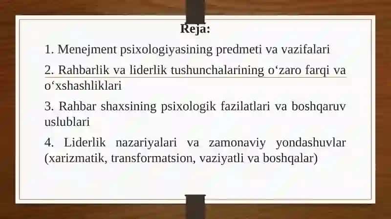 Menejment psixologiyasi: rahbarlik va liderlik 2