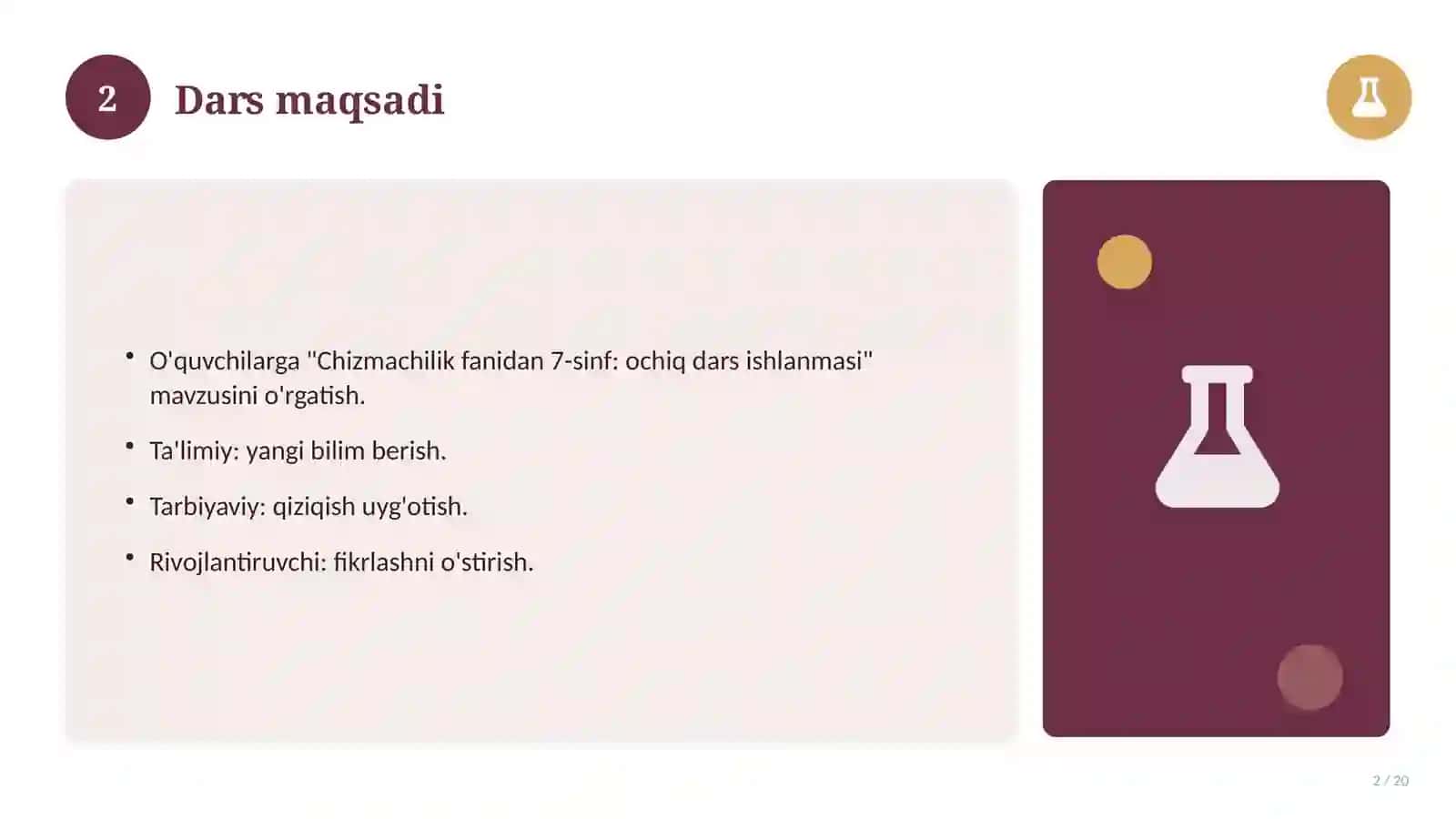 Chizmachilik fanidan 7-sinf: ochiq dars ishlanmasi 2