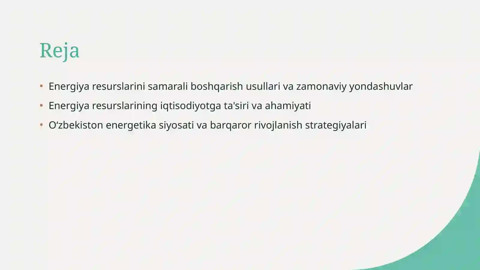 Energiya resurslarining samarali boshqarilishi va ularning iqtisodiyotdagi ahamiyati 2