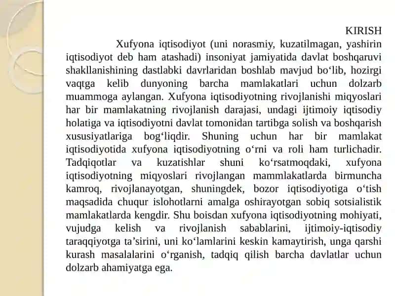 Xufyona iqtisodiyotning mohiyati va namoyon bo’lishning asosiy shakllari va sohalari 2