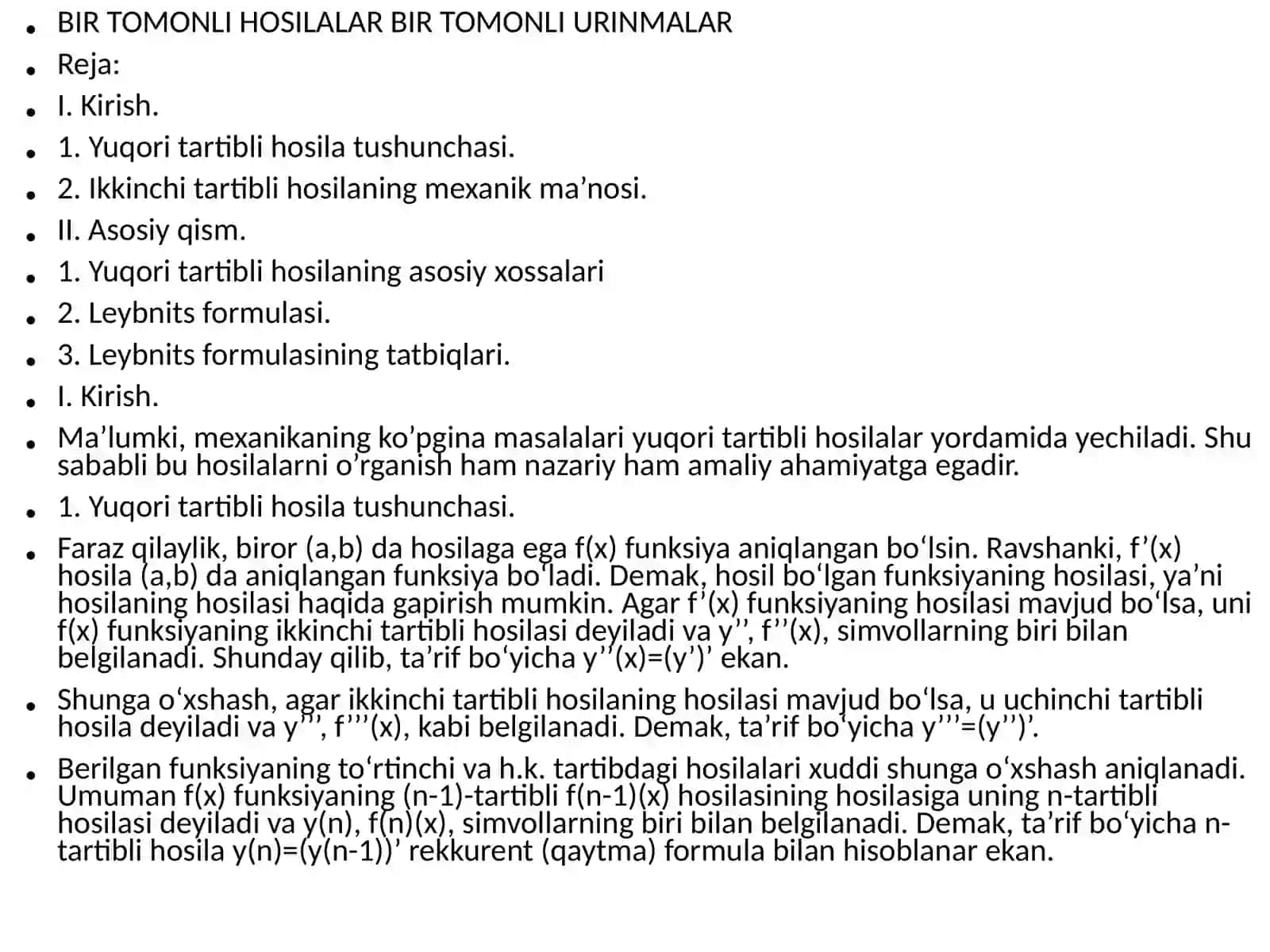BIR TOMONLI HOSILALAR BIR TOMONLI URINMALAR 2