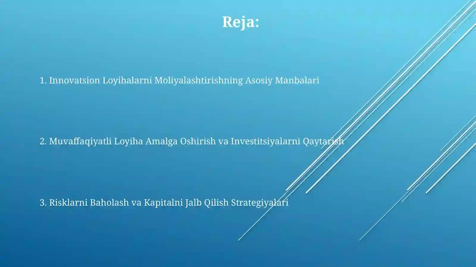 Inovatsion loyihalarni venjurlimoliyalashtirish 2