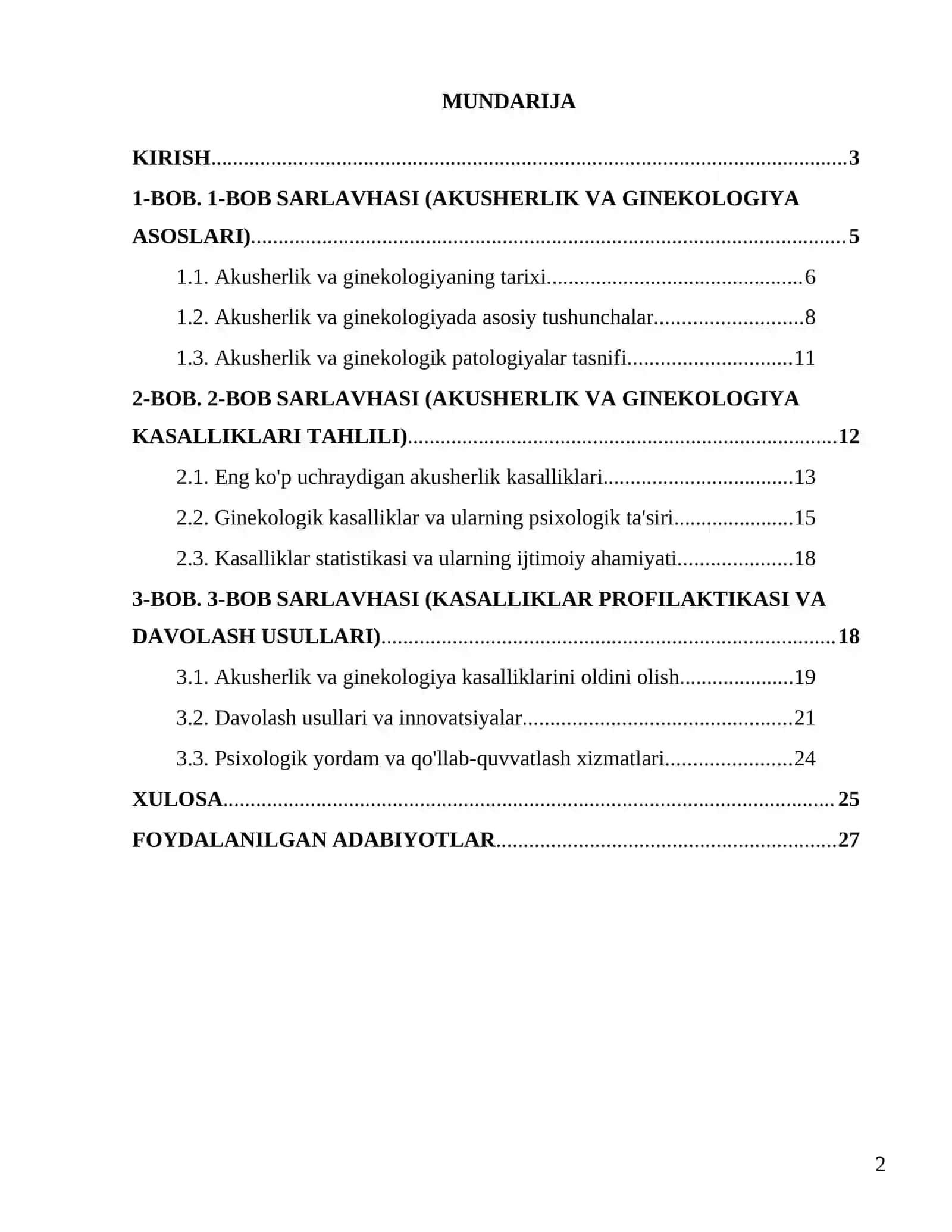 "Akusherlik va ginekologiya sohasidagi kasalliklar(patalogiyalar)" 2