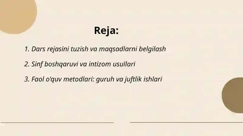 O'quv tajriba maydonida o'tkaziladigan biror mavzuga bir soatlik dars ishlanma yozish 2