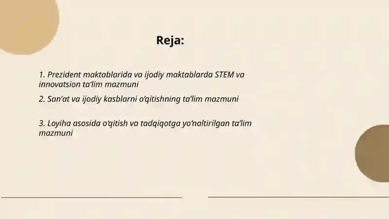 Prezident maktablarida va ijodiy maktablarda ta’lim mazmuni 2