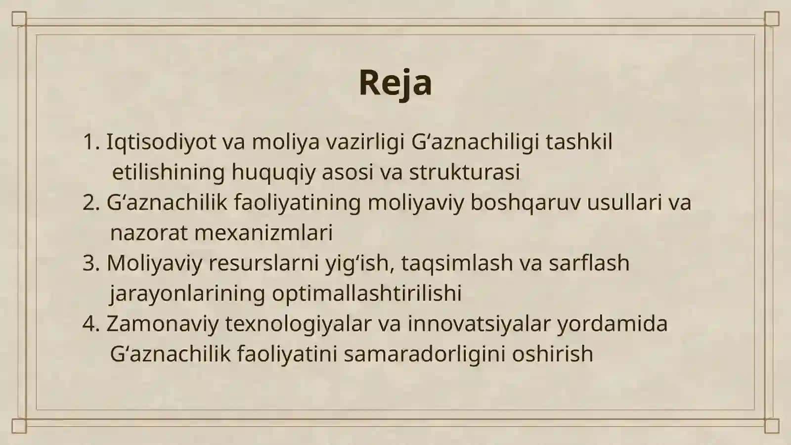 IQTISODIYOT VA MOLIYA VAZIRLIGI GʻAZNACHILIGI FAOLIYATINI TASHKIL ETISH 2