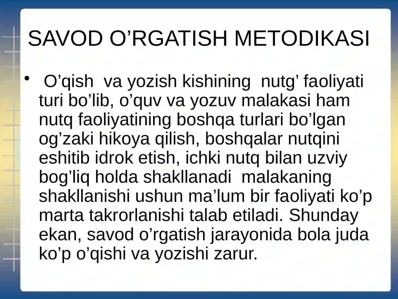 Savodo`rgatishdavridaboshlang‘ichyozuvgao‘rgatish 2