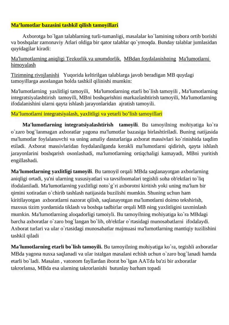 Ma’lumotlar bazasining maqsad va vazifalari 2