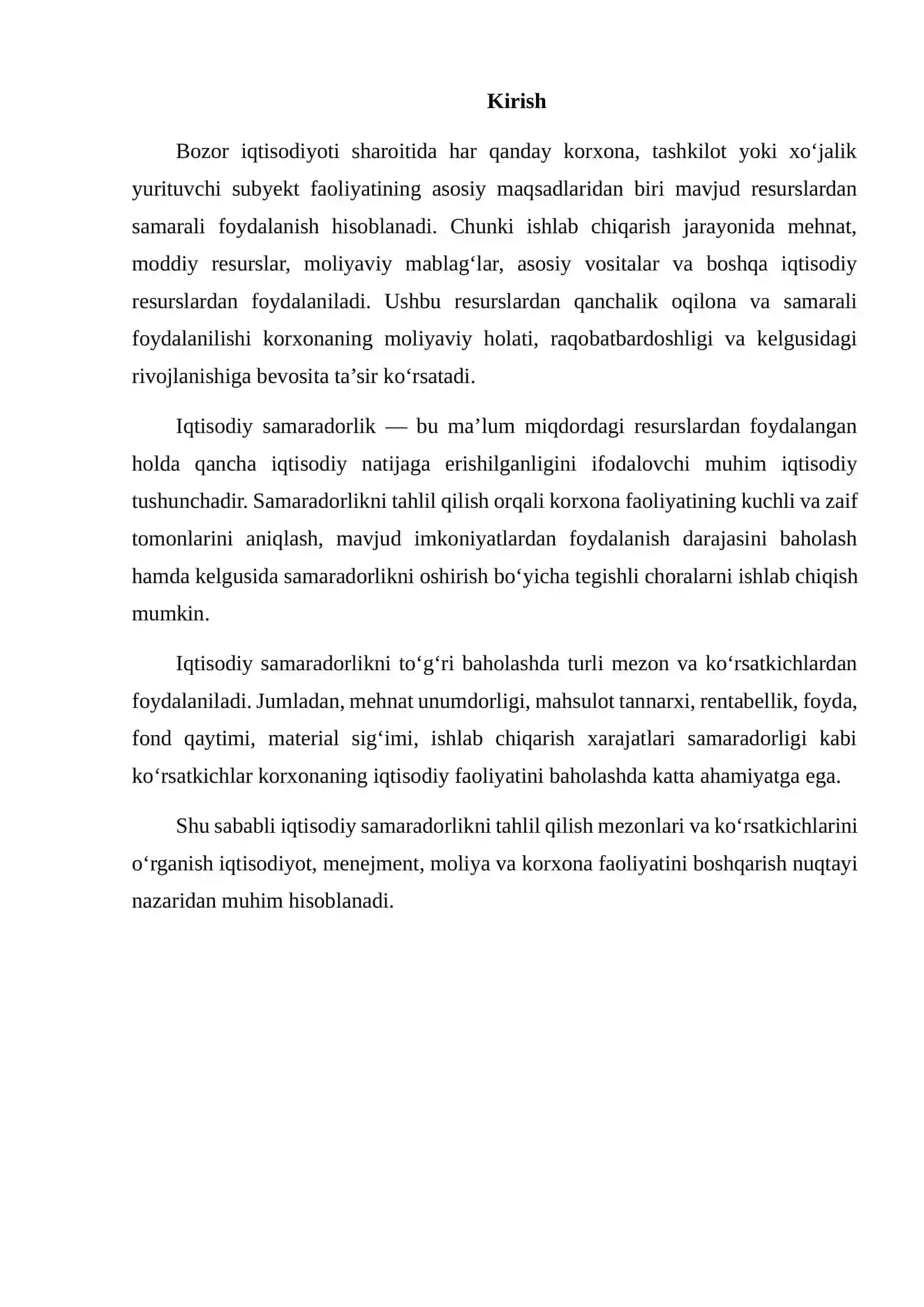 IQTISODIY SAMARADORLIKNI TAHLIL QILISH MEZONLARI VA KO‘RSATKICHLARI 2