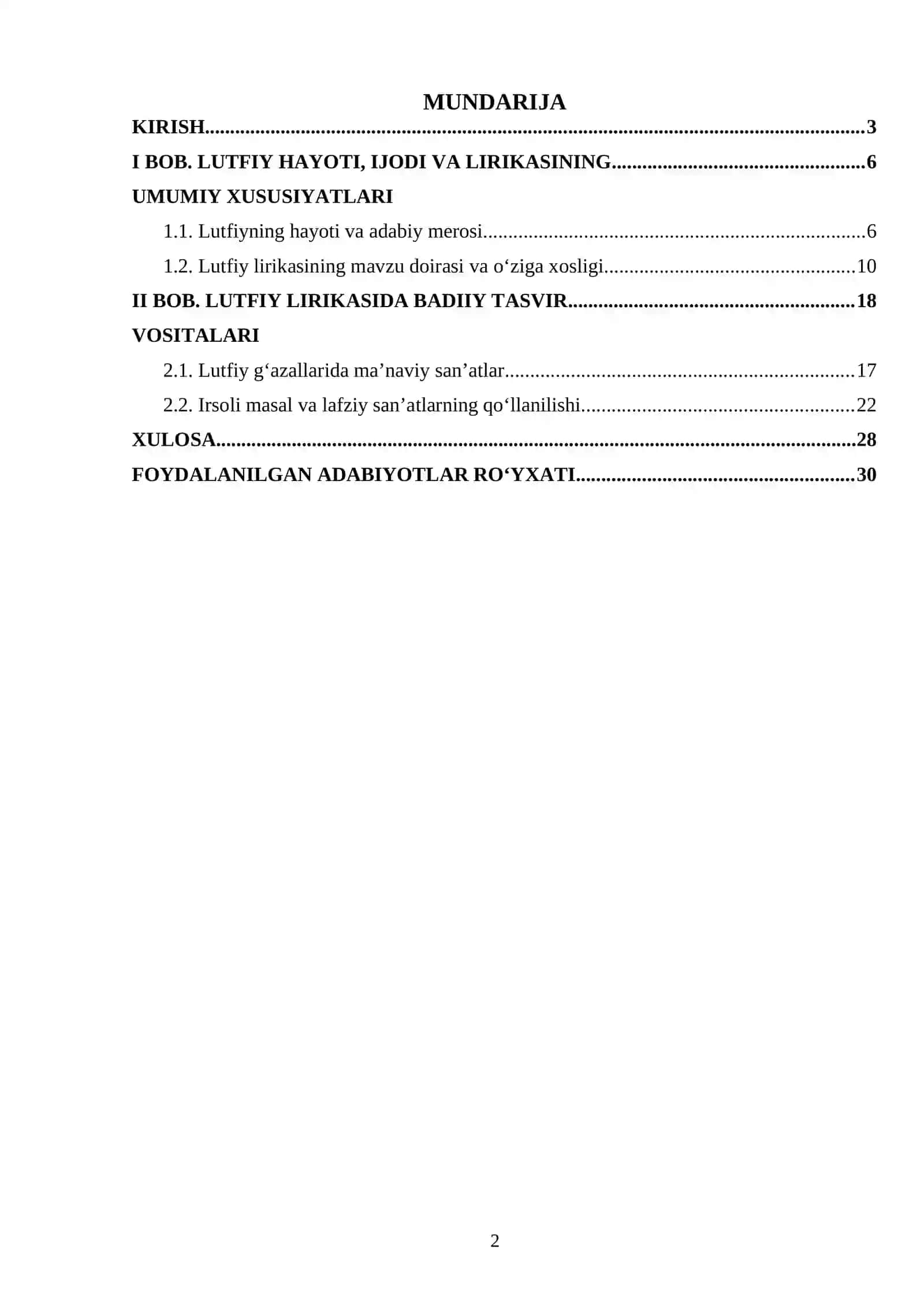 “Lutfiy lirikasida badiiy tasvir vositalari” kurs ishi 2
