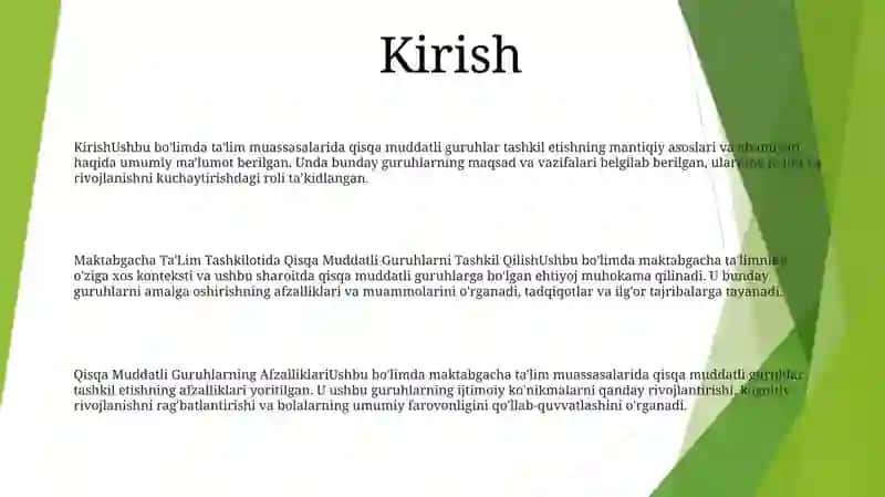 Maktabgacha Ta'Lim Tashkilotida Qisqa Muddatli Guruhlarni Tashkil Qilish 2
