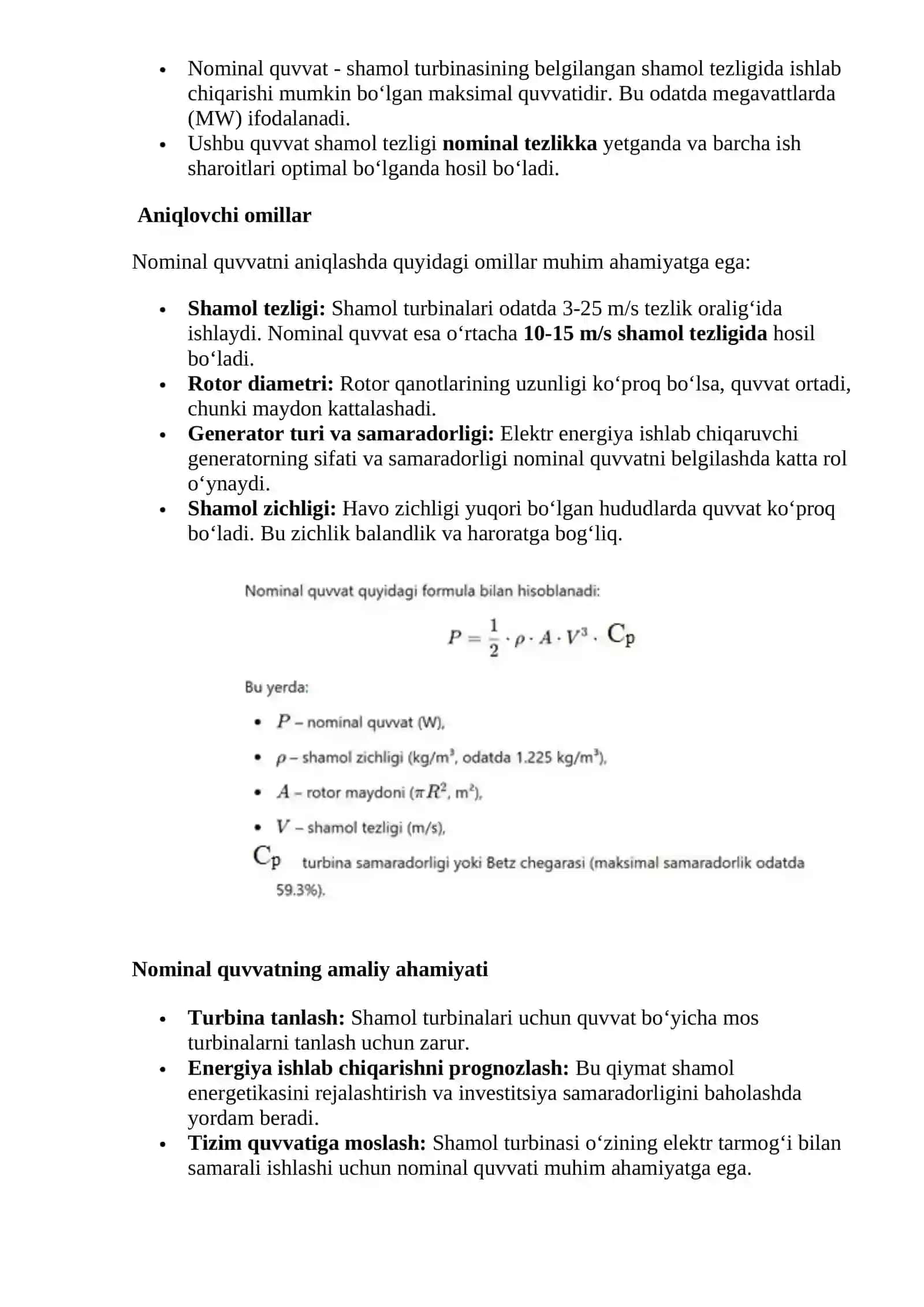 SHAMOL TURBINALARINING NOMINAL QUVVATINI ANIQLASH 2