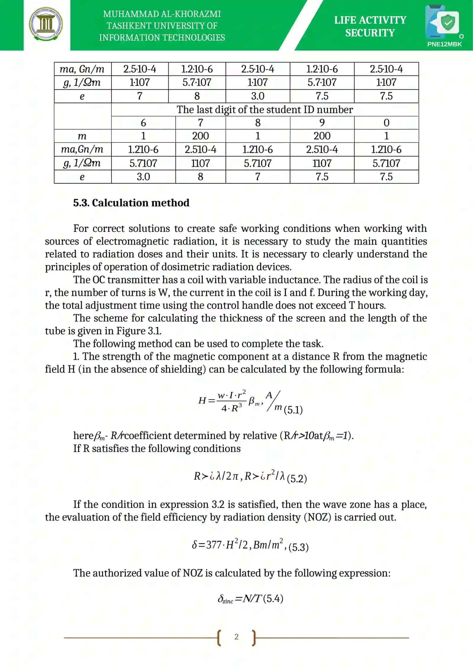CALCULATION OF ELECTROMAGNETIC RADIATION PROTECTION DEVICES 2