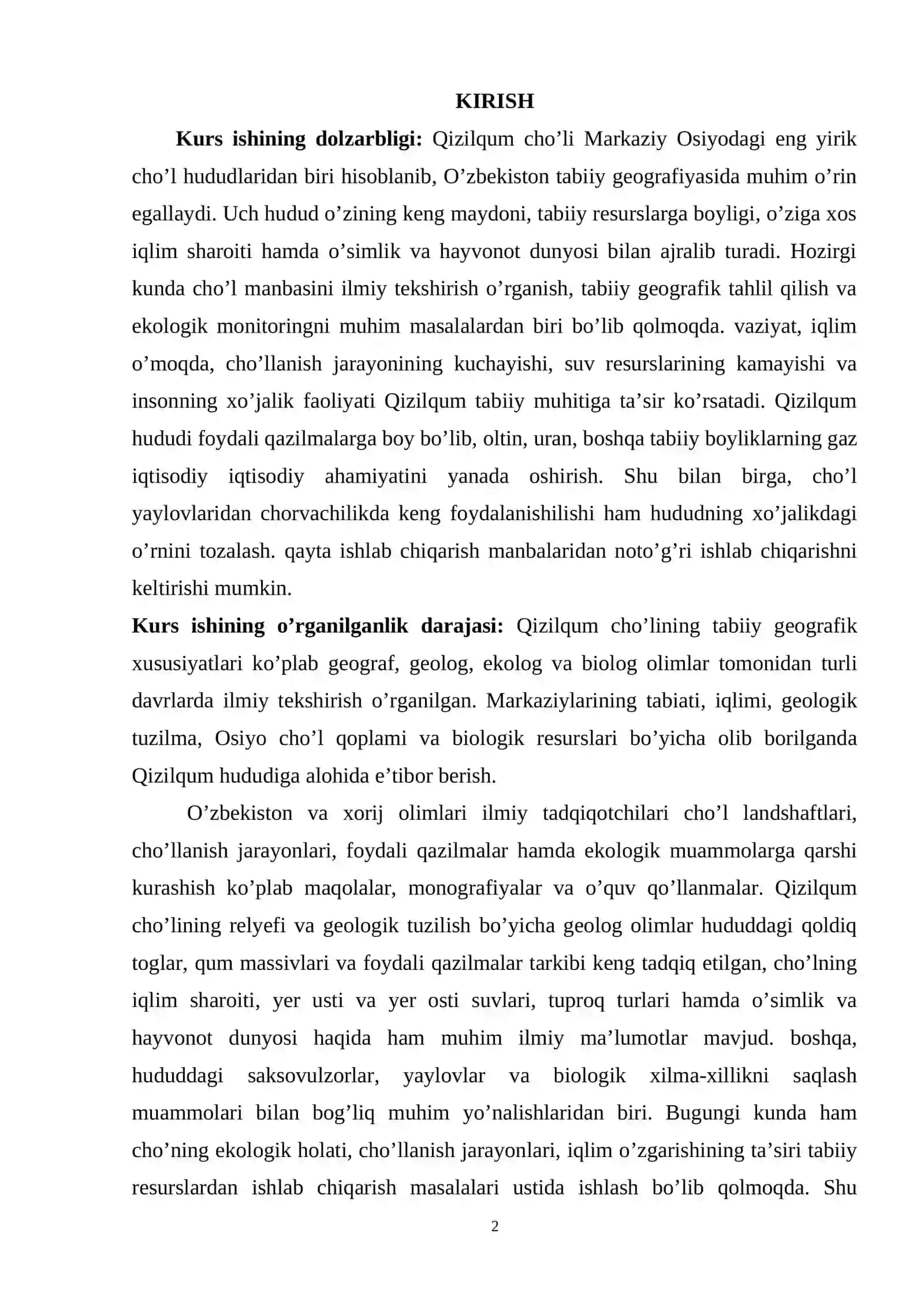 Qizilqum cho’lining geografik o’rni va tabiiy sharoiti 2