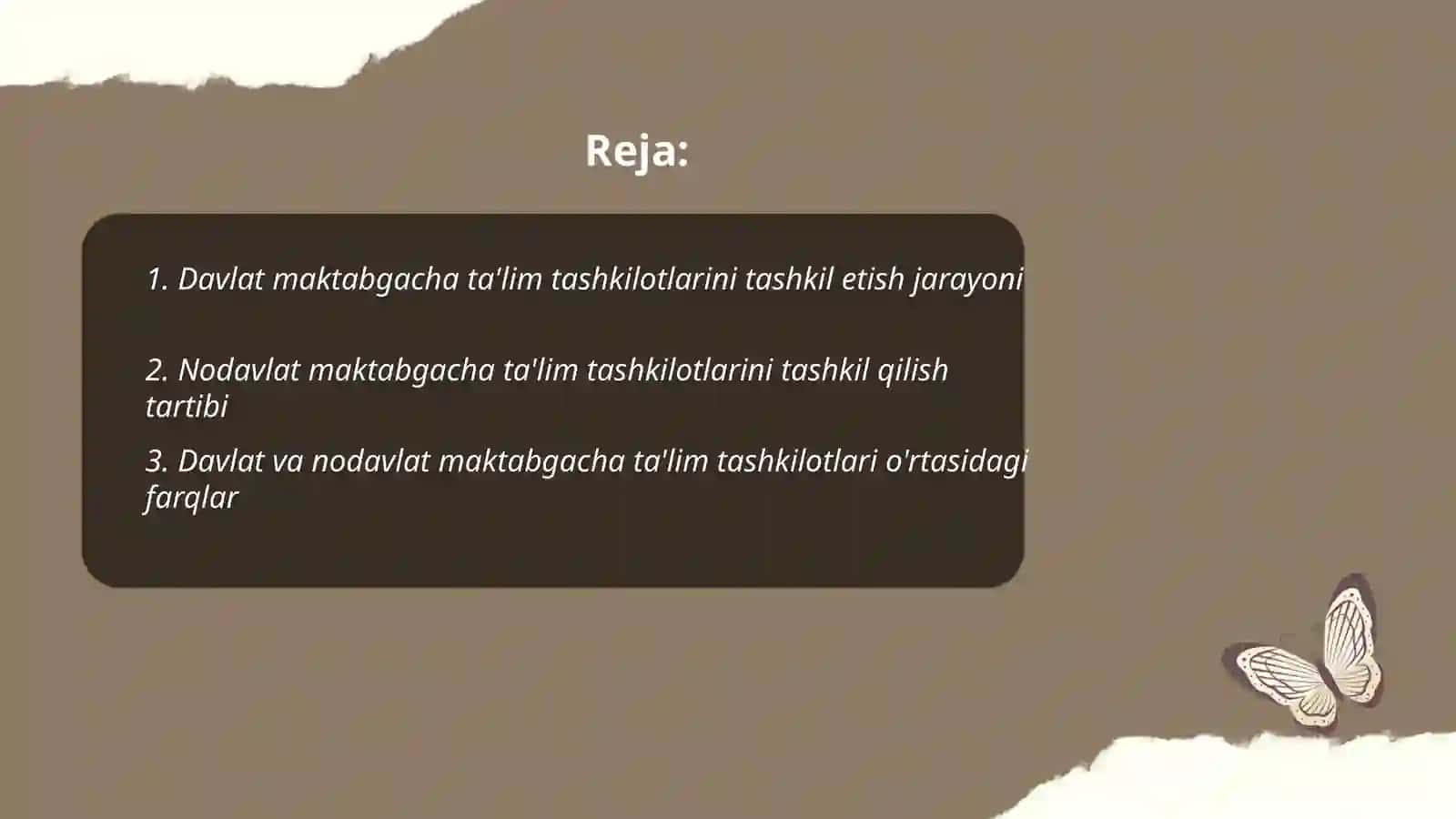Davlat va nodavlat maktabgacha ta'lim tashkilotlarini tashkil qilish 2
