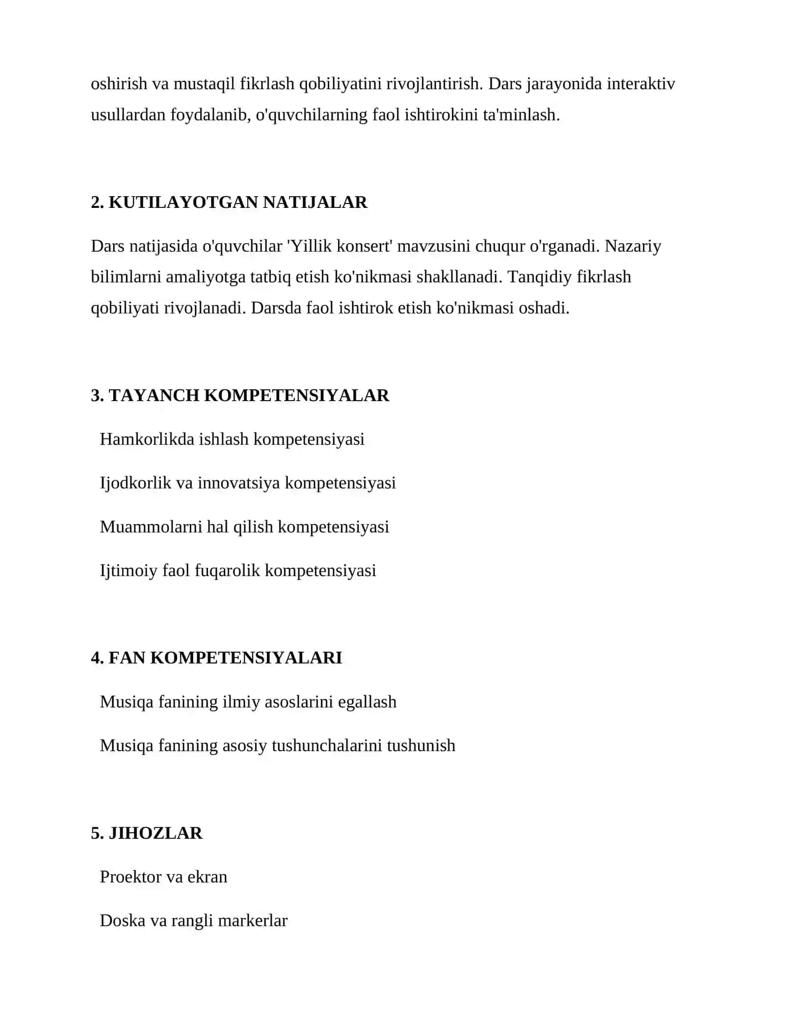 Dars ishlanmasi "Yillik konsert" 2