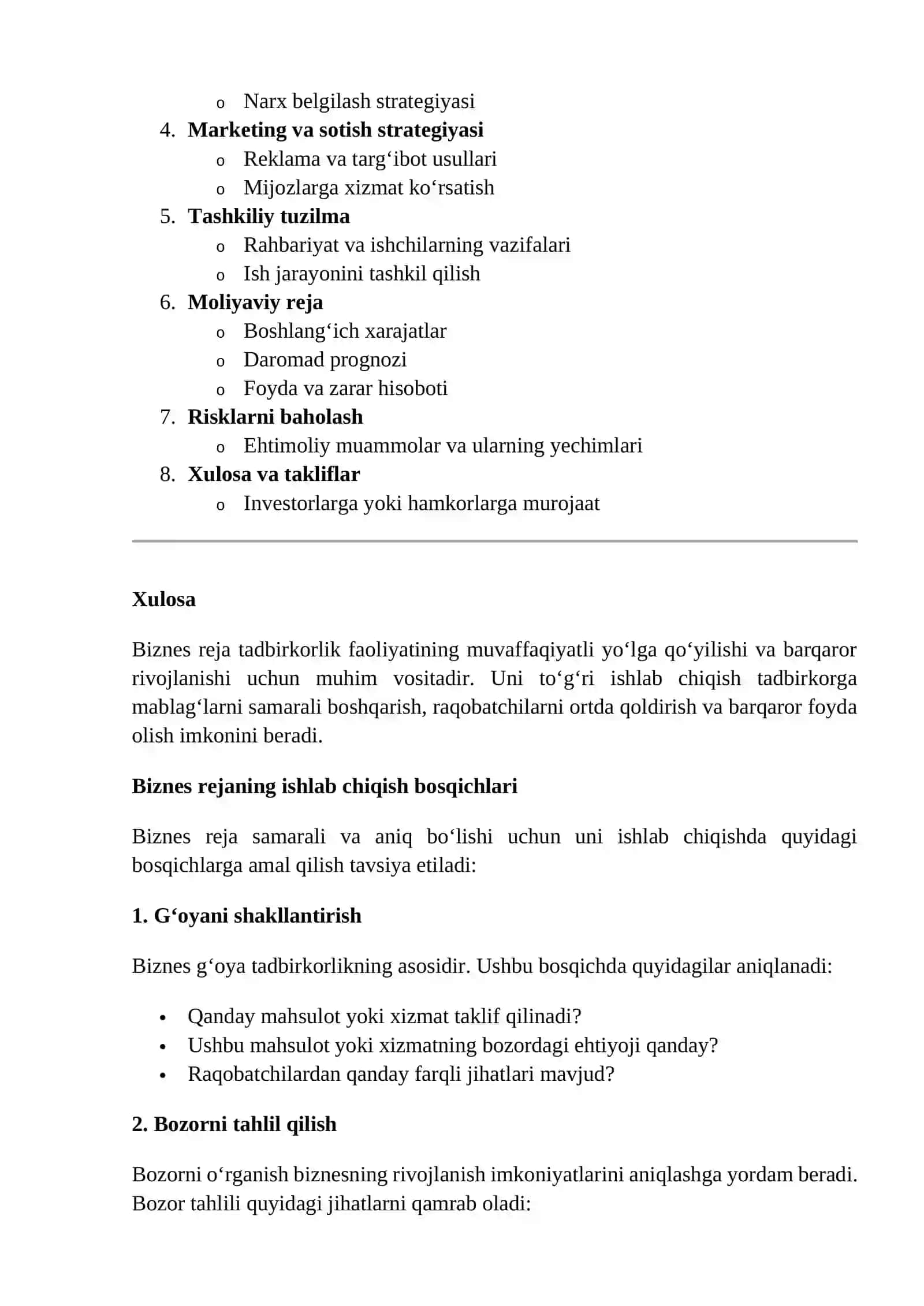 Biznes reja nima va uning tadbirkorlik faoliyatidagi o‘rni 2