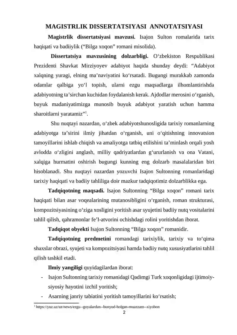 ISAJON SULTON ROMANLARIDA TARIXIY HAQIQAT  VA BADIIYLIK (“BILGA XOQON” ROMANI MISOLIDA) 2