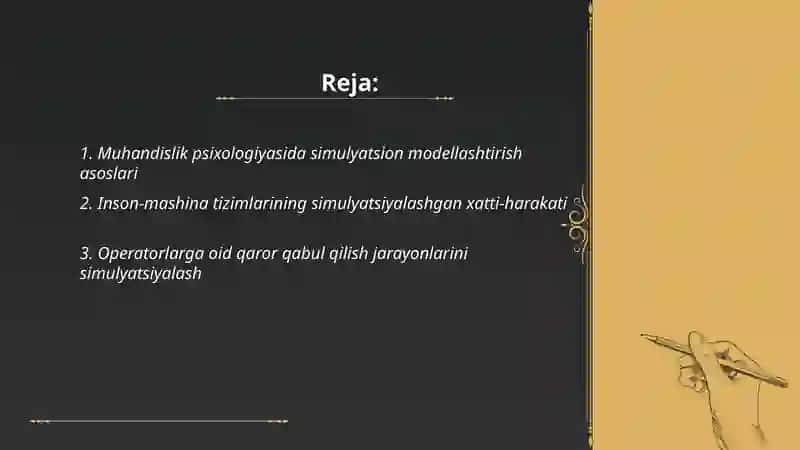 Muhandislik psixologiyasida simulyatsion modellashtirish asoslari 2