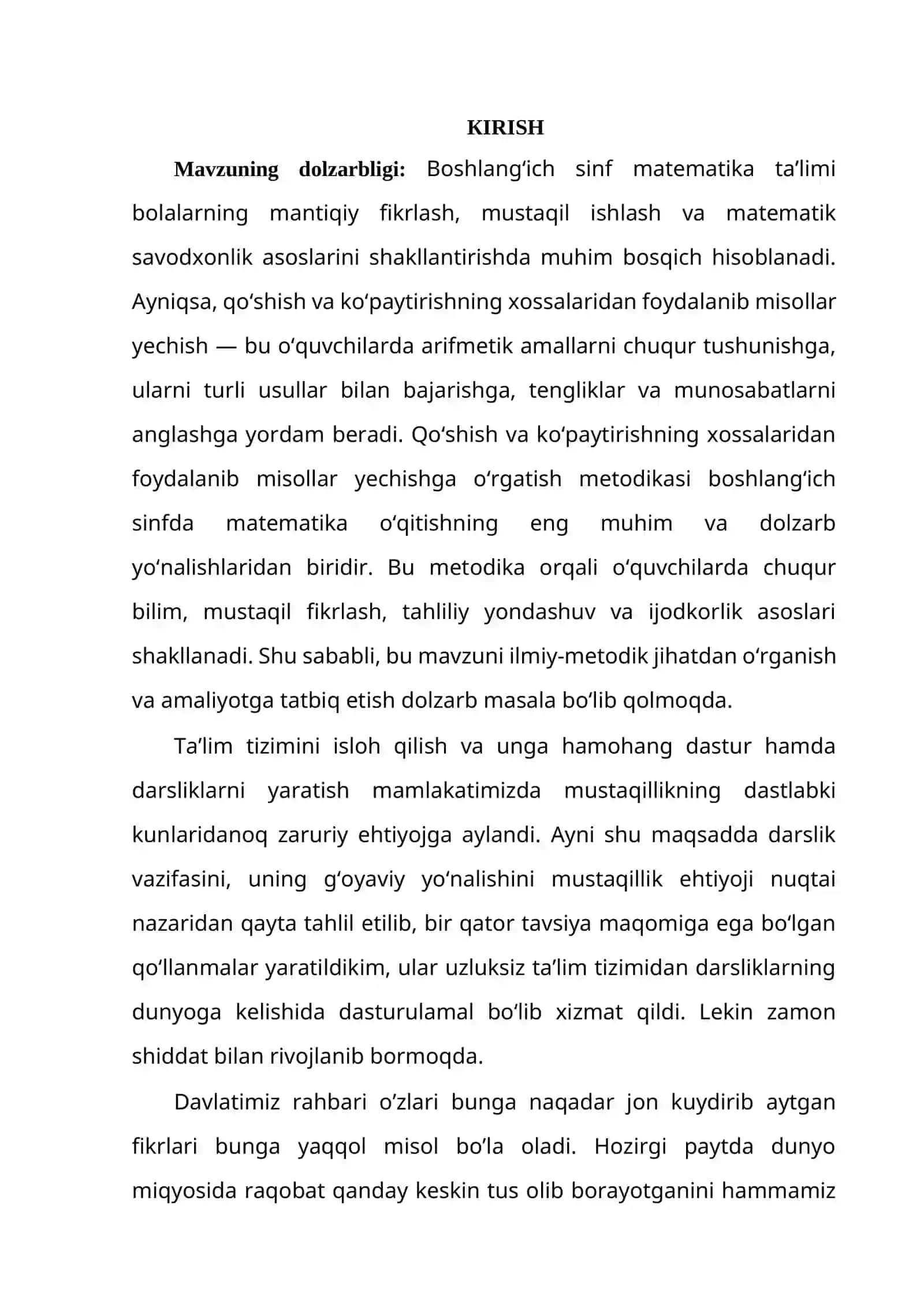 Boshlang‘ich sinf o‘quvchilarini qo‘shish va ko‘paytirishning xossalaridan foydalanib misollar yechishga o‘rgatish metodikasi 2