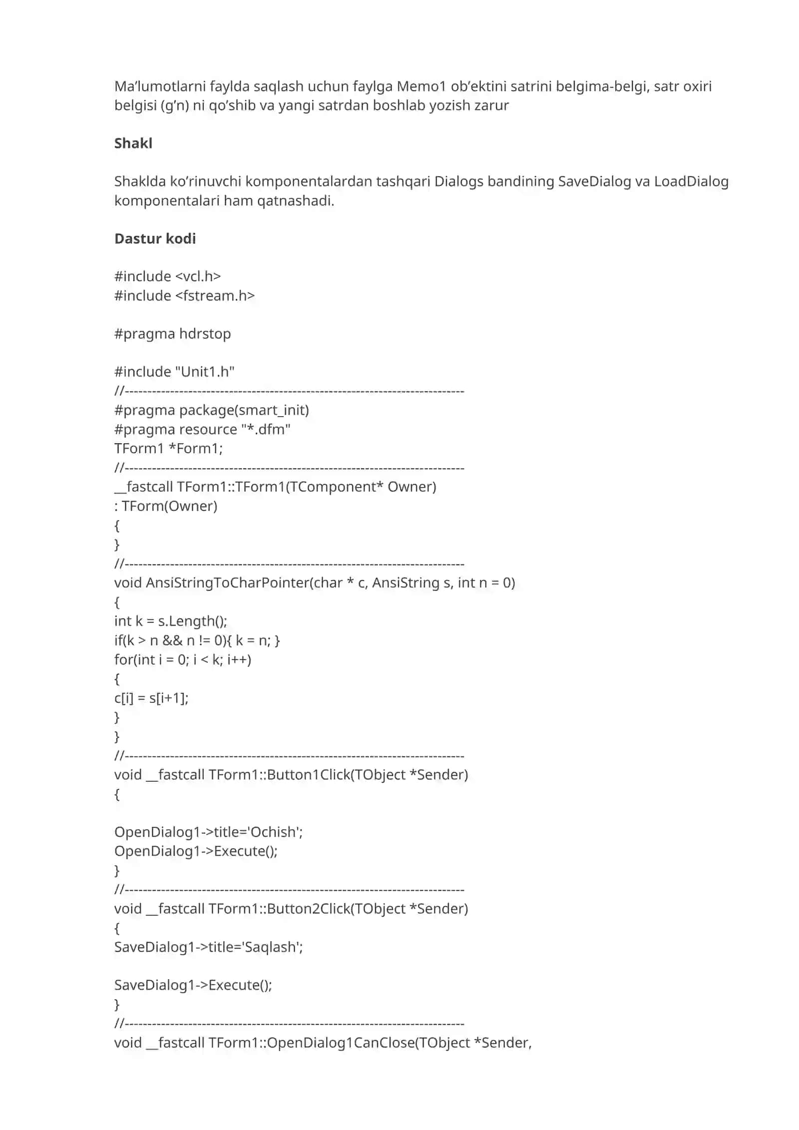 Borland C++ da matn muharriri 2