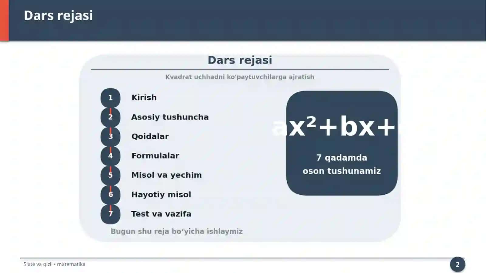 Kvadrat uchhadni ko'paytuvchilarga ajratish 2