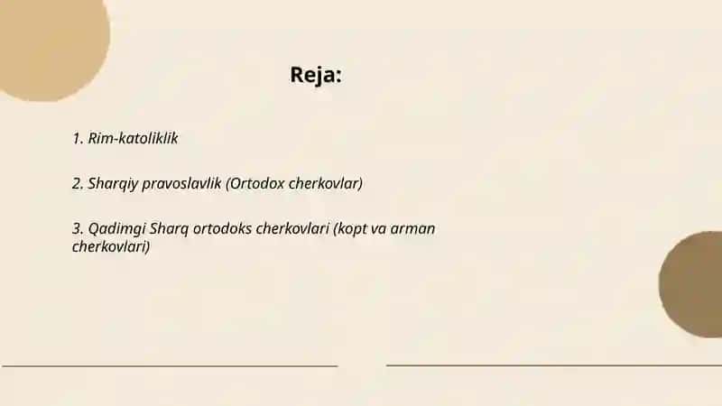 Xristianlik bòyicha yònalishlar 2