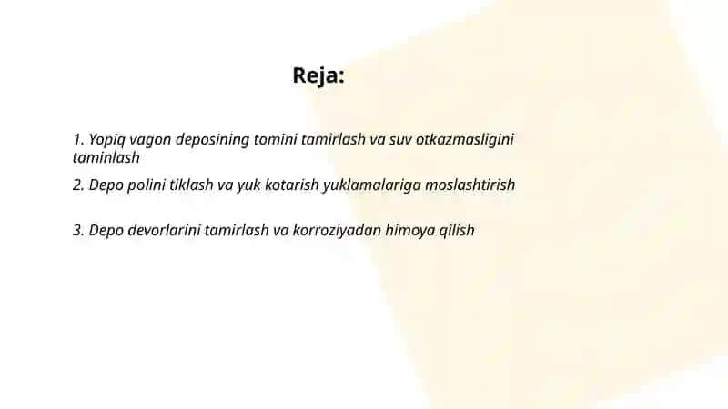 Yopiq vagon deposini tamirlash 2