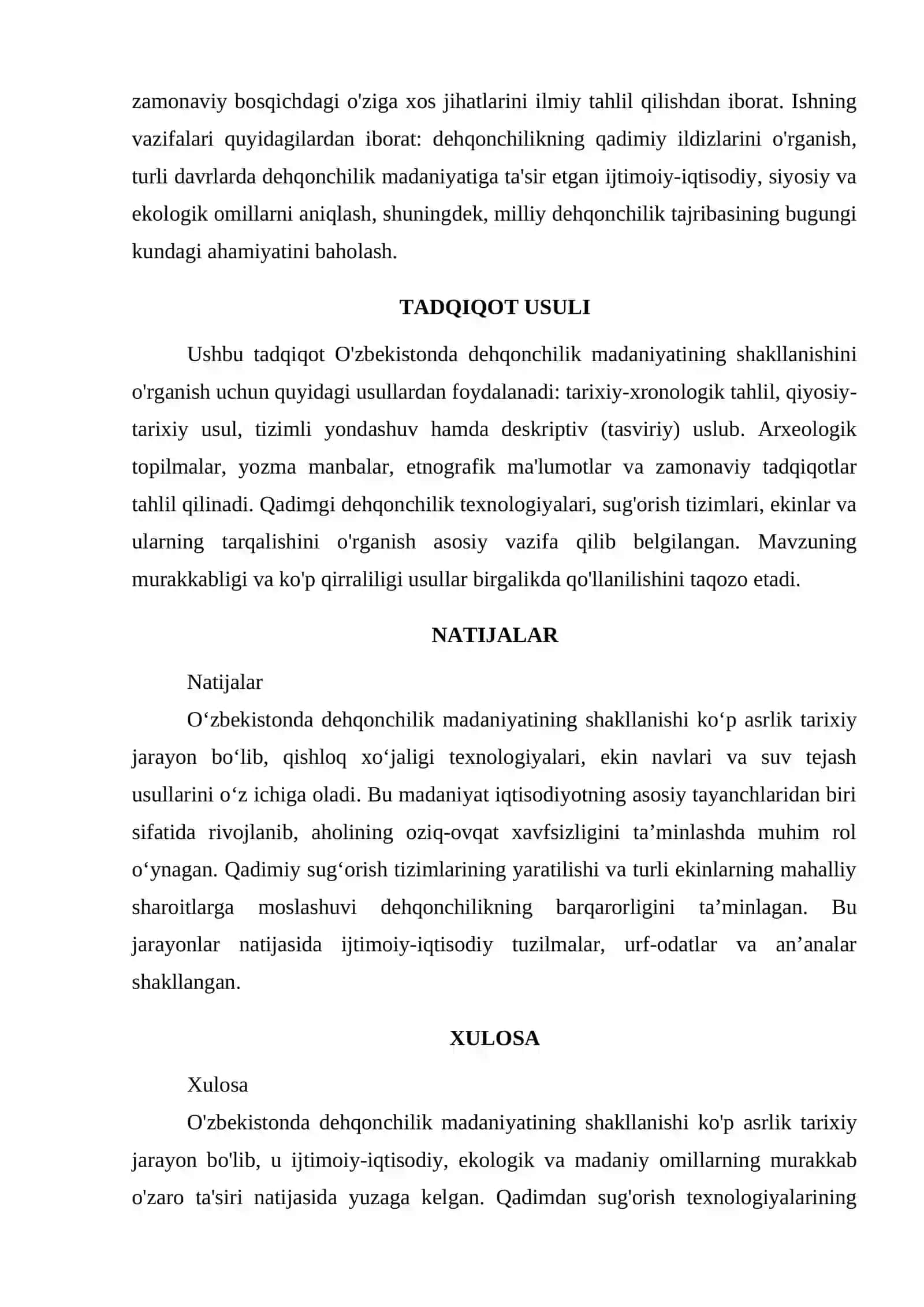 O'ZBEKISTONDA DEHQONCHILIK MADANIYATINING SHAKLLANISHI 2