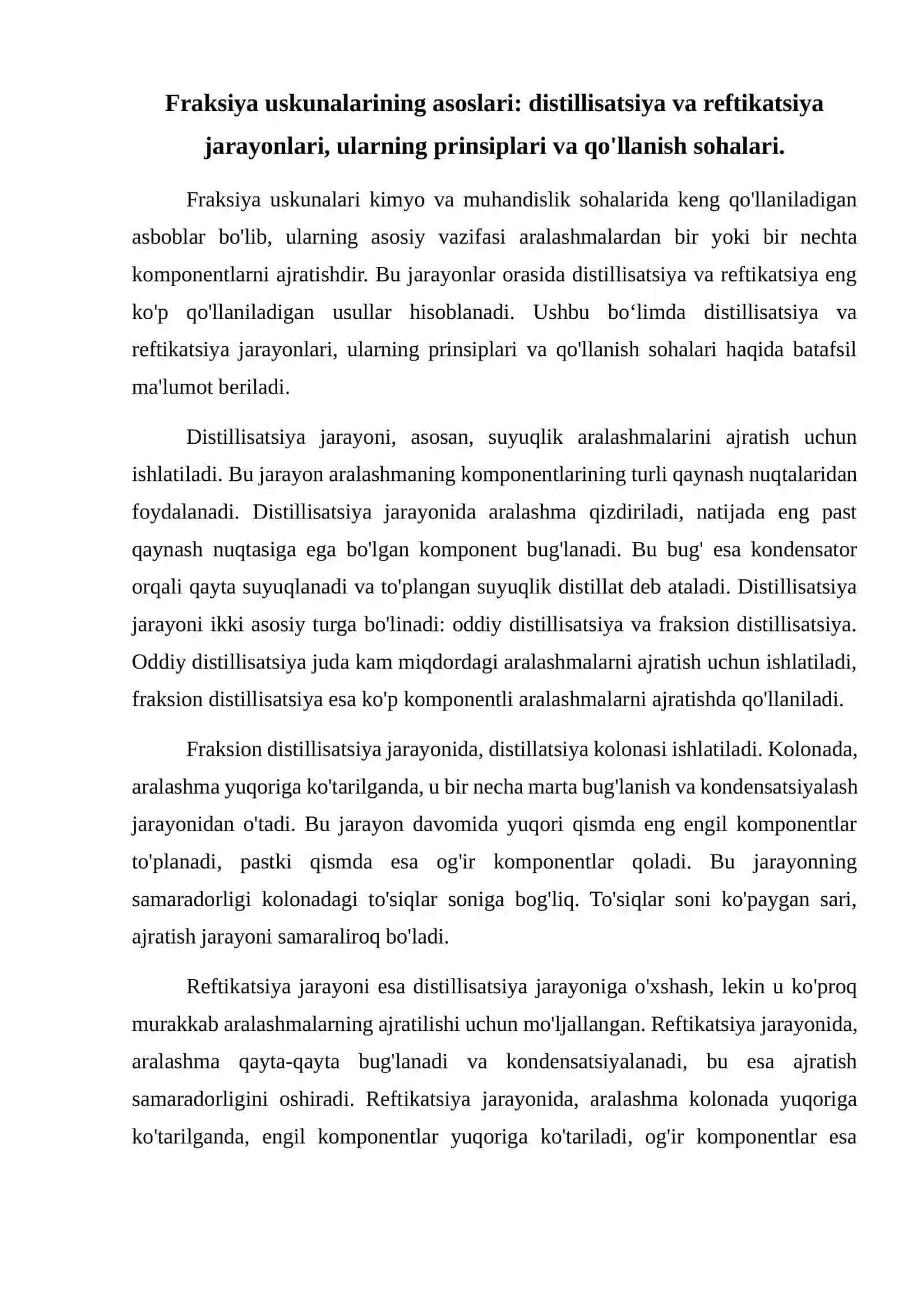 Fraksiya uskunalari  Distillisatsiya va reftikatsiya qurilmalari 2