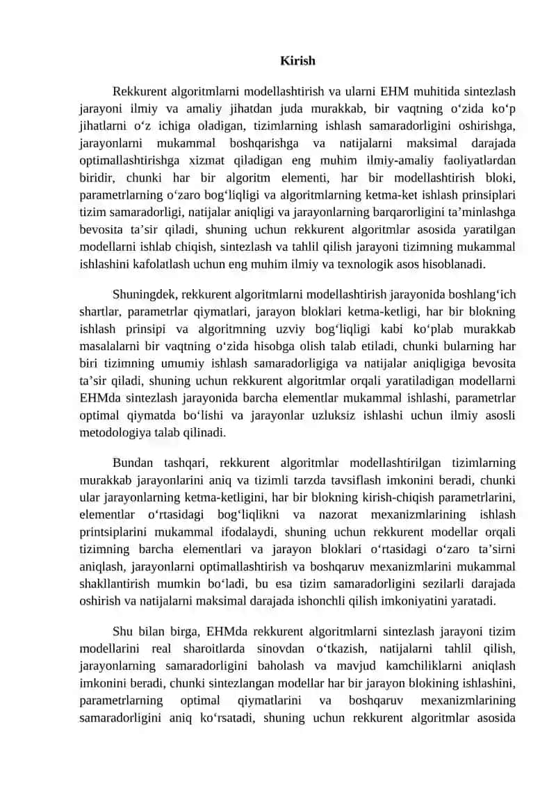 Algoritmlarni rekkurent modellashtiruvchilarni sintezlash metodlari 2