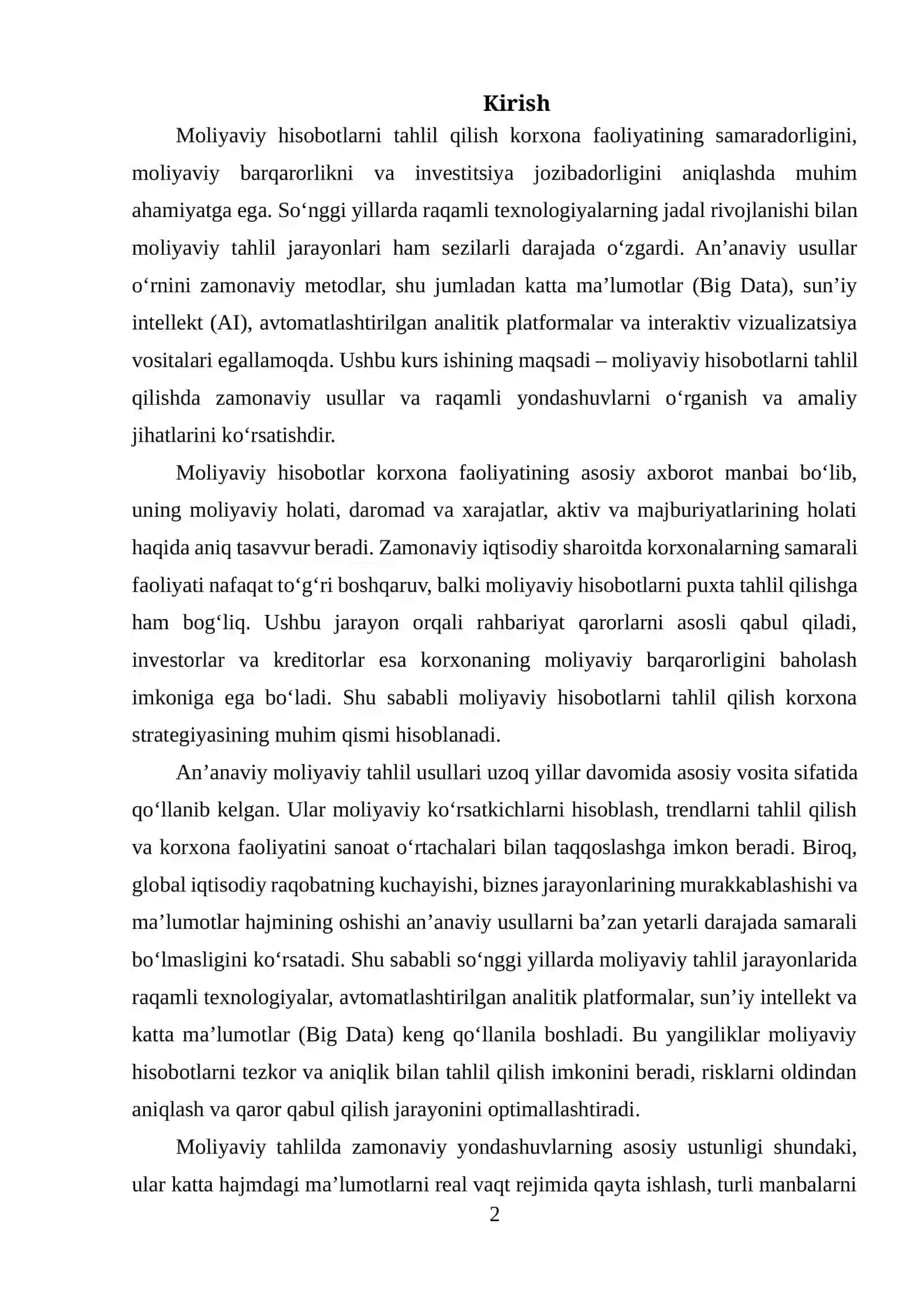 MOLIYAVIY HISOBOTINI TAHLIL QILISHDA ZAMONAVIY USULLAR VA RAQAMLI YONDASHUVLAR 2