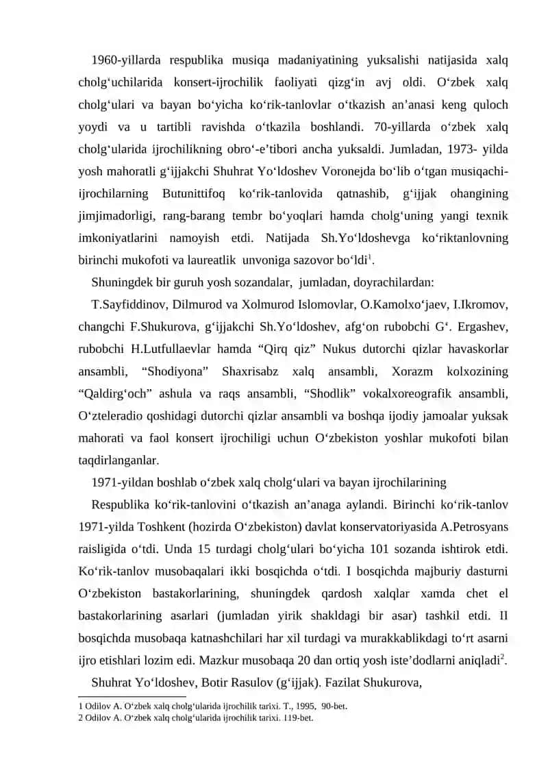 1960-1990 yillarda o‘zbek xalq cholg‘ularida ijrochilik san’ati 2