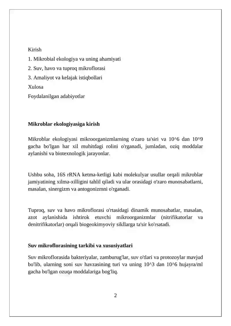 Mikroorganimzlar ekologiyasi,suv,havo,tuproq mikraflorasi 2