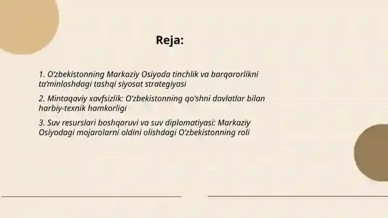 O‘zbekistonning Markaziy Osiyoda tinchlik va barqarorlikni ta’minlashdagi o‘rni 2