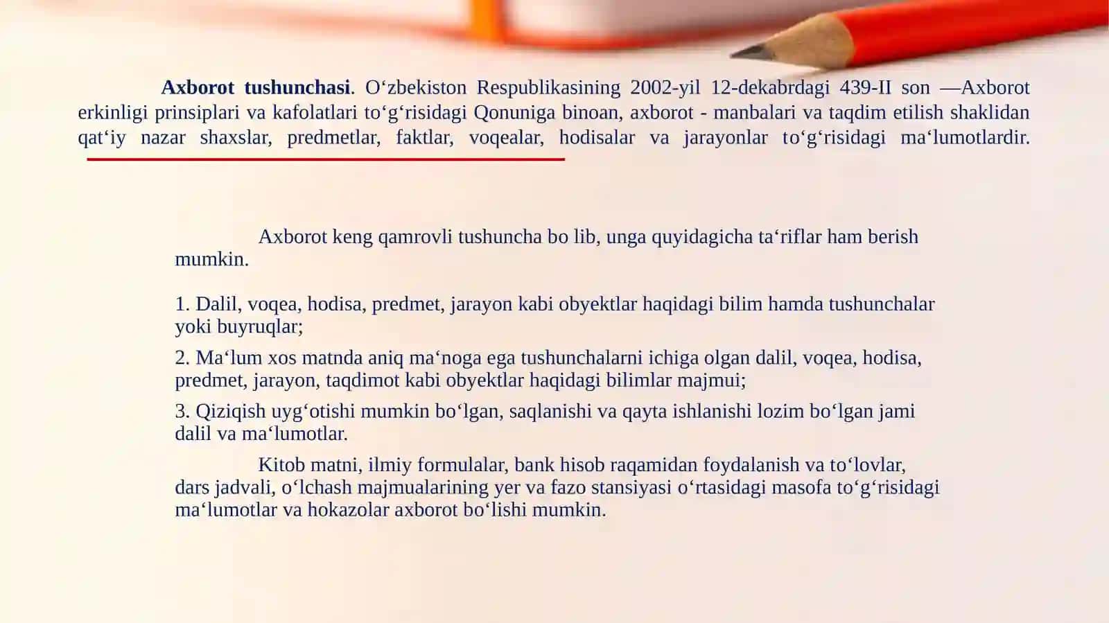 Axborotning xossalari, axborot texnologiyalari tushunchasi 2