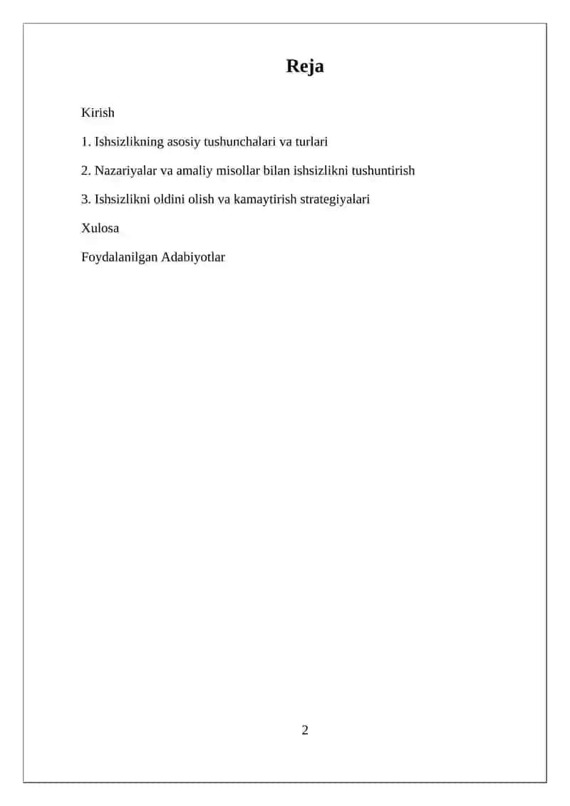 Ishsizlikning Kelib Chiqish Sabablari va Namoyon Boʻlish Sharoitlari 2