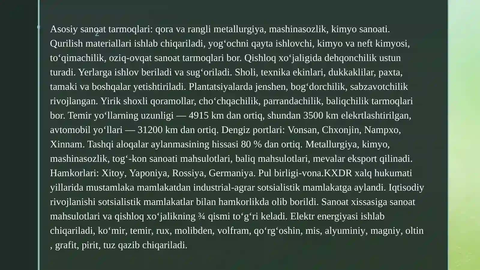 KXDR iqtisodiy-xo'jalik kompleksi rivojlanish bosqichlari 2