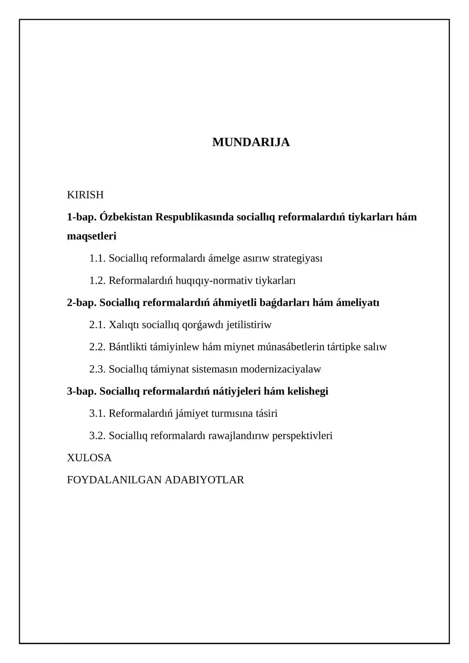Ózbekistan Respublikasında sociallıq reformalardı ámelge asırıw ózgeshelikleri 2